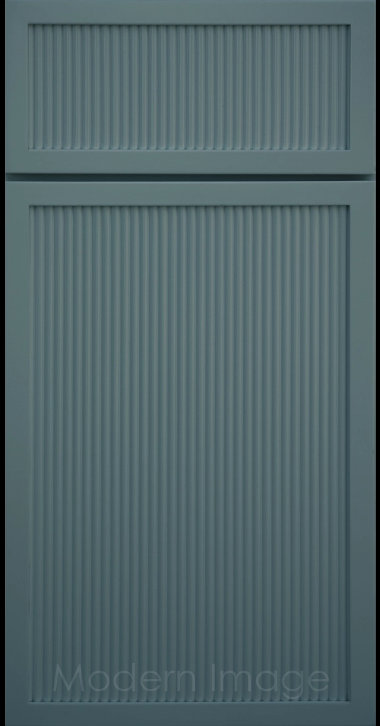Sage color Arcadia Reed Cabinet Door featuring a Narrow Frame and Slim Fluted Center Panel.